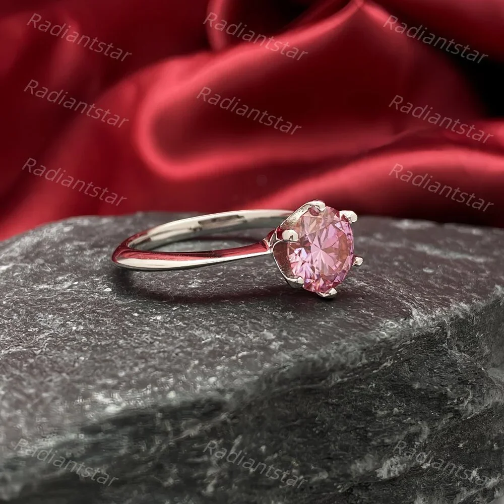 NEW Certified 2 ct. t.w. Pink Moissanite Solitaire 6 Prong Ring